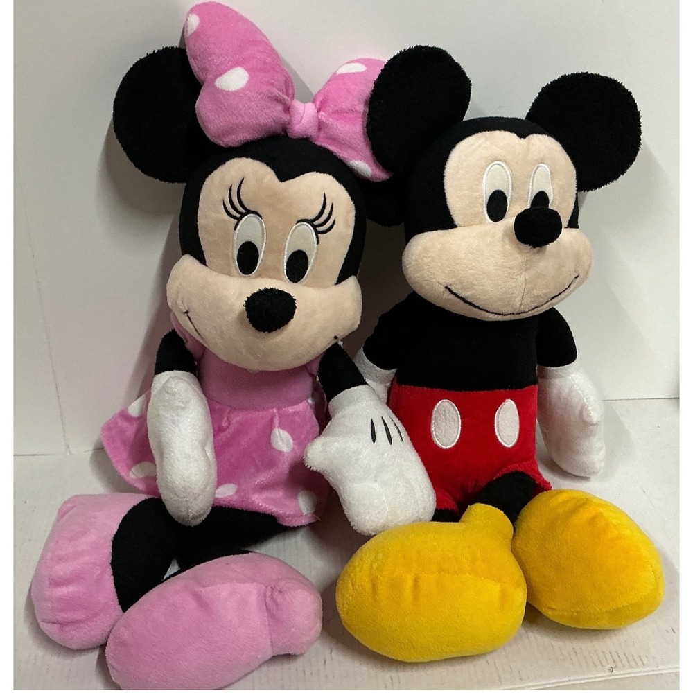 Disney Mickey and Minnie Mouse Plush Toy Set 15 Inch Classic Polka Dot Pink Red